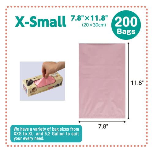 BOS Amazing Odor Sealing Disposable Bags, for Baby Diapers, Pet Waste or Any Sanitary Product Disposal - Durable and Unscented[Size: XS, Color: Pink] (200 Count, Pack of 2) (400 Bags)