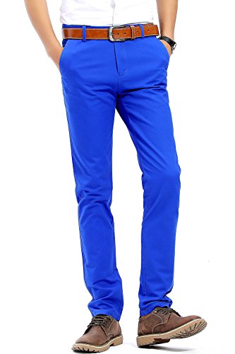 INFLATION Mens Slim Tapered Stretch Flat Front Casual Pants 100% Cotton Dress Pants Trousers for Men,22 Color Choices,Blue Pants Size 40 - Thumbnail 2