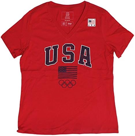 eam USA Apparel Women's T-Shirt Olympics V-Neck Tee (Red, Large)