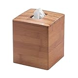 iDesign Formbu Bamboo Facial Tissue Box Cover, Boutique Container for Bathroom Vanity Countertops, 5.25" x 5.25" x 6", Natural Beige
