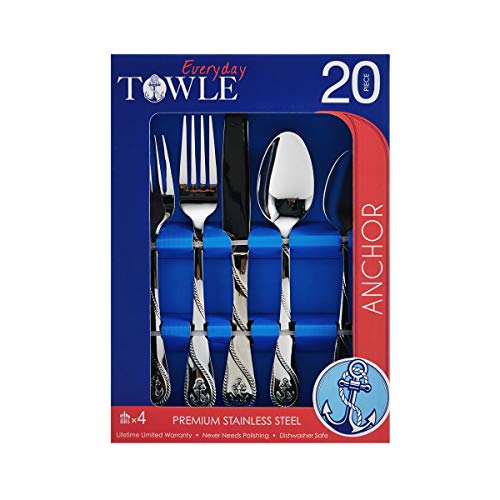Towle Living Anchor 20Piece Stainless Steel Flatware Set, Service for