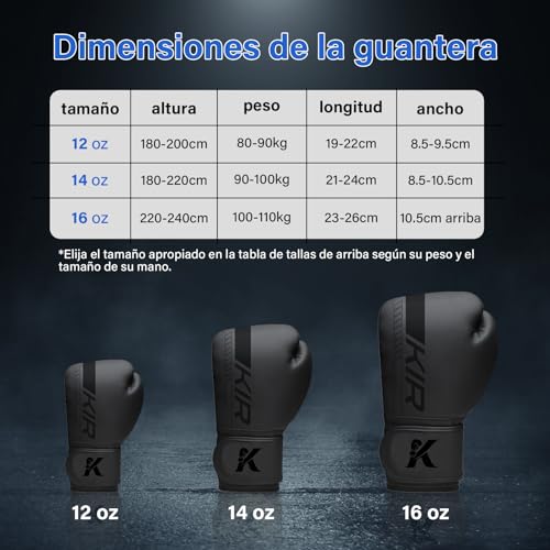 KIROGILY Guantes Box, Guantes de Box para Hombre Mujer, Guantes de Boxeo(12-14-16 oz), Incluyen Protector Bucal, Correas Boxing y Bolsa Almacenamiento, Ideales para Boxeo y MMA