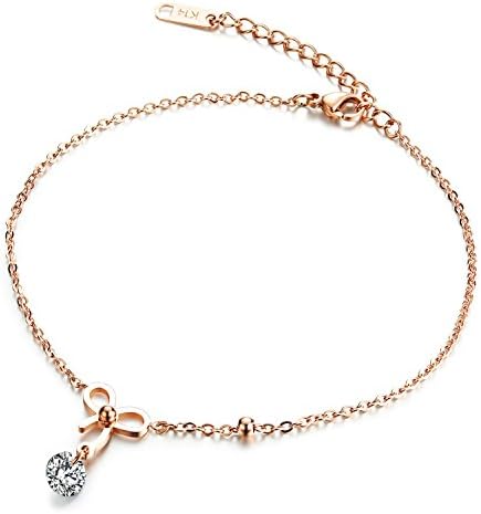 Mmiiss Daisy Flowers Anklet Bracelet for Women, Rose Gold Stainless Steel Adjustable Size, 10"