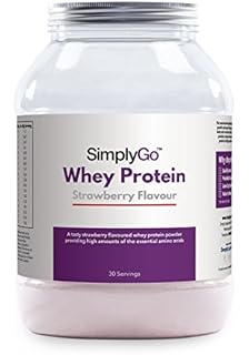 SimplyGo Proteína de suero de leche - Deliciosos sabor Fresa, chocolate, plátano o vainilla