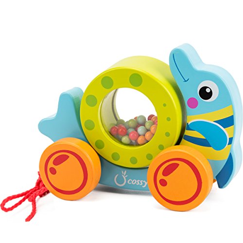 COSSY Wooden Pull Toys for 1 Year Old, Rolling Dolphin Push Toy For Toddler Children Kids - Thumbnail 7