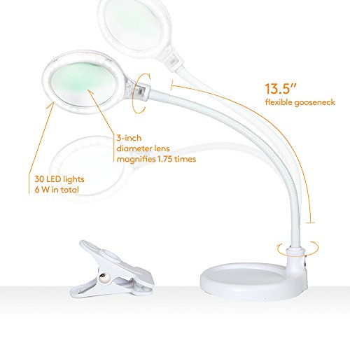 Brightech - LightView Flex 2 in 1 Version - SuperBright LED Magnifier Lamp with Clamp - Daylight Bright LED's - Energy-Saver with 1.75X Magnification (White)