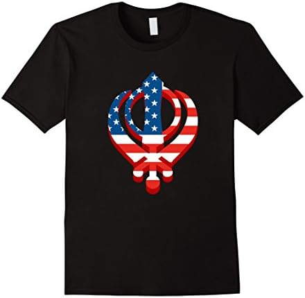 Mens American Flag Khanda- T-Shirt For Proud American Sikhs 3XL Black