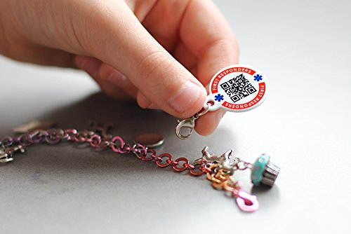 Dynotag Web Enabled Smart Medical ID/Emergency Information Charm Bracelet Tag + Lobster Clasp with DynoIQ & Lifetime Service. Steel, 22mm dia. - Thumbnail 3