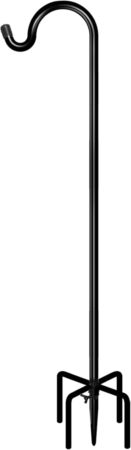 Outdoor Shepherd's Hooks - FEED GARDEN 60 Inch Outdoor Shepherd Hook Bird Feeder Pole with 5 Prong Base, 5/8 Inch Adjustable Pipe Premium Steel Garden Hanging Stake for Hanging Plant Basket, Bird Feeder 1 Pack