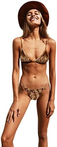 uBabamama Women Velvet Bikini Set Swimming Costumes Two Piece Swimsuit Push-up Swimwear Brazilian Triangle Beachwear (S, Coffee)