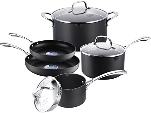COOKSMARK Hard-Anodized Aluminum Pot and Pan Set, Black Scratch Resistant Nonstick Cookware Set, 8-Piece