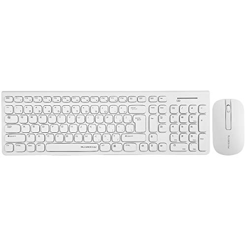 Qisan Wireless Keyboard and Mouse Combo Set Slim Compact Full Size 104 Keys Keyboard and Mute Mouse, Wireless 2.4G USB Nano Receiver for PC Desktop Computer Laptop Mac Tablet- White