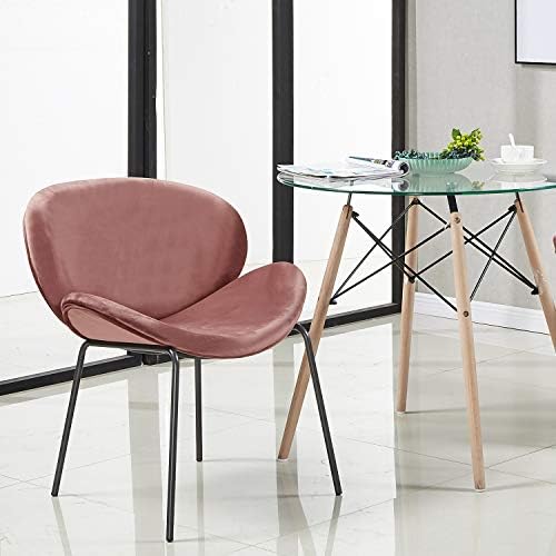 EGGREE Lounge Chair Upholstered Chair Accent Chairs Vintage Velvet Fabric Seat, Metal Legs, Rose