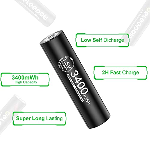 Deleepow AA Rechargeable Batteries 1.5V 4 Pack 3400mWh Lithium AA Battery 1500 Cycles