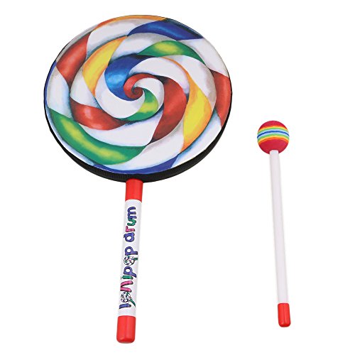 BQLZR 7.9" Lollipop Shape Hand Drum Percussion Musical Instruments Education Toys for Kid and Baby with Candy Drumstick