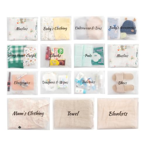 MANWU 14pcs Hospital Bags essentials for Labor and Diaper,Mom hospital bags Maternity Essentials,Maternity Organiser baggie,shower gift