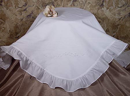 Hand Embroidered Cotton Christening Blanket with Ruffle