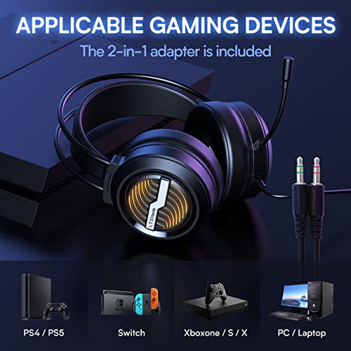 Gaming Headset with Microphone, LTXHorde Over Ear Gaming Headphone with Noise Cancelling, RGB Wired Gamer Headset, Hi-Fi Stereo Surround Sound, LED Lights, for PC, Laptop, PS4, PS5, Xbox, iPad, Switch