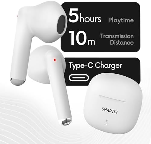 Caixa de auscultadores Smartix TWS SM60-Fi9-B BT V5.3 com função de carregamento inclui bateria branca de 300 mA