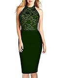 WOOSEA Women's Elegant Sleeveless Floral Lace Vintage Midi Cocktail Party Dress (Large, Army Green)