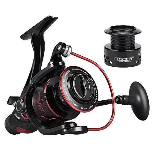 KastKing Sharky Baitfeeder III Spinning Fishing Reel, FREE Spare Spool, Front and Rear Drag Fishing Reel for Carp Pike Coarse Fishing