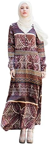 Women's Amelia Crinched Waist Paisley Long Sleeve Maxi Dress, X-Small by Urban Modesty