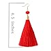 NLCAC Long Tassel Drop Earrings Red Dangle with Ball Hook Fringe Earring for Women's Fashion Jewelry