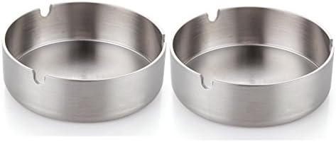 Stainless Steel Ashtray by MeeHome - Simple &amp; Modern Design Cigarette Ash Holder For Indoor Outdoor Use – Silver Mid Size 2 Pcs