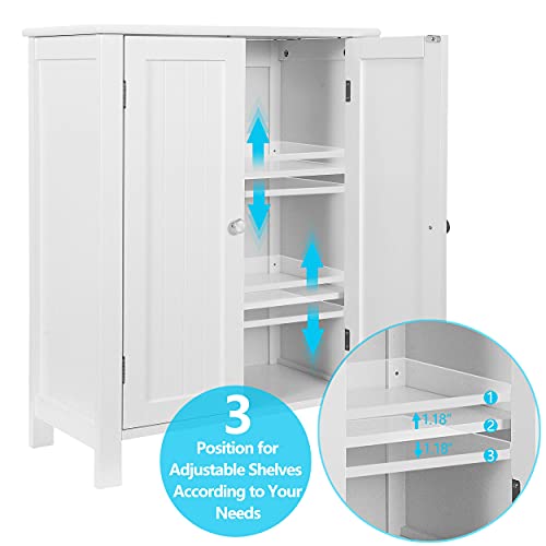 ZENY Bathroom Floor Storage with Double Door + Adjustable Shelf