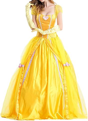 WELVT Women Adult Size Belle Costume Cosplay Halloween Party Show Dress with Gloves L