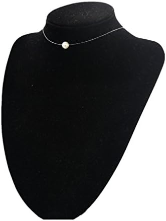 Luckyblue Artificial Pearl Pendant Stealth Chain Valentine's Day Necklace with Transparent Fish Line for Women Ladies (White)