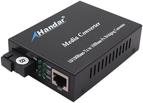 Handar Fast Ethernet Media Converter 10/100Mbps Bi-Direction Single Mode SC 20KM with DIP Switch Tx1550nm/ Rx1310nm Jumbo Frame LLF Supported