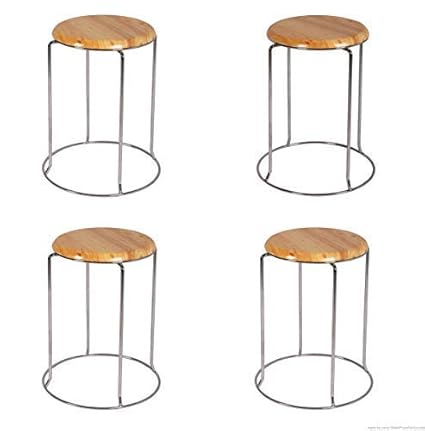 Lakdi-The Furniture Co. Wood Base Metal Bar Stool & Doctor Stool & Chair Set of 4 (