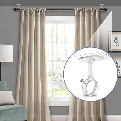 Curtain Pole Brackets No Drilling for Ceiling/Wall, Adjustable, Optimised Model for Rods from Ø25 to 32 mm, Ideal for Showers, Doors and Closets (Set of 4, Transparent)