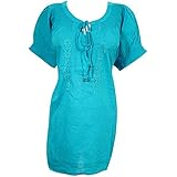 Women's Blouse Embroidered Boho Blue Hippie Summer Tunic Top (Chest:54") …