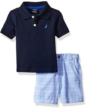 Nautica Baby Boys Solid Polo with Pattern Pull on Short Set
