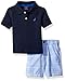 Nautica Baby Boys Solid Polo with Pattern Pull on Short Set,Sport Navy,24 Months