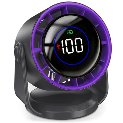 PALATALA Desk Fan, Ultra Quiet Portable Fan 100 Speeds, Powerful USB Fans Rechargeable 105°Adjustable Tilt, LED Digital Display Small Table Fans for Bedroom, Office, Kitchen, Travel, Camping