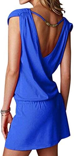 luckyemporia Beach Dress for Women - Bikini Cover Up - Perfect Vintage Swimsuit for Summer Holidays, Beach, Parties & Pools - Medium 8-10 - Dark Blue
