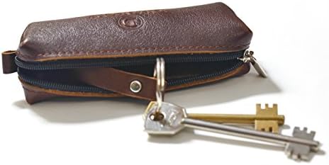 Car Key Case, leather key chain holder, zipper coin purse, pocket remote wallet bag (brown)