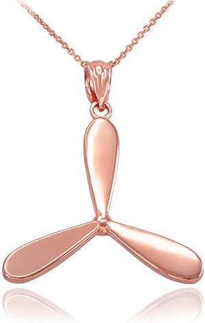 Polished 10k Rose Gold Airplane Propeller Pendant Necklace, 22"