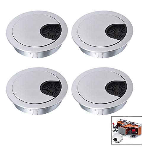 iwobi 4 Pcs Cable Bushing,Computer Desk Surface Port Wire Hole Covers Caps, Tidy Cable Hole Cover Organizers(Silver)