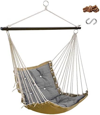 Lazy Daze Hammocks Hanging Rope Hammock Chair Swing Seat with Hanging Rope and Hook, Weight Capacity 300 Lbs, for Indoor and Outdoor, Gray
