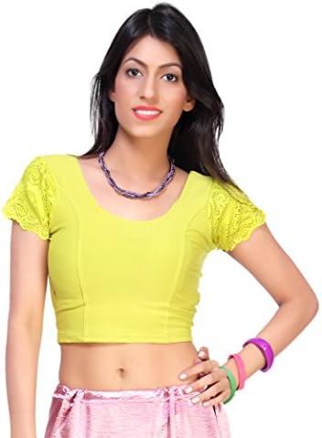 Louis Fashion Imported Cotton Lycra Fabric Ethnic Wear Net Sleeves Women Blouse (XXL, Yellow)
