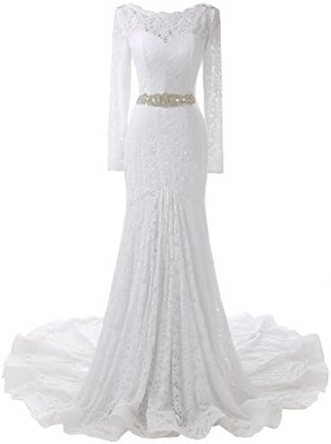 Women's Long Sleeves Lace Wedding Dress Mermaid Bridal Prom Evening Gown