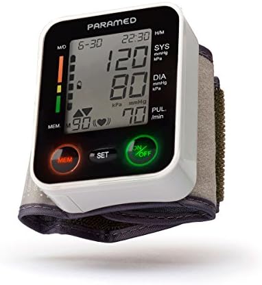 Automatic Wrist Blood Pressure Monitor by Paramed: Blood-Pressure Kit of Bp Cuff + 2AAA and Carrying case - Irregular Heartbeat Detector &amp; 90 Readings Memory Function &amp; Large LCD Display
