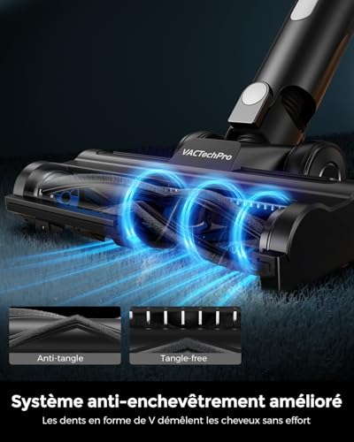 VACTechPro F02 Lite 550W/50Min/50KPa Cordless Mop Vacuum Cleaner with 8 Layer Filtration for Floors, Carpet and Hair, Black and White