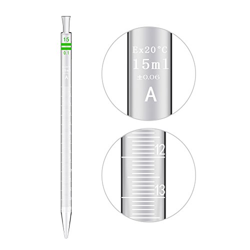 3 Piece Graduated Dropper Thick Glass Pipettors Borosilicate Glass Pipettes with 1 Pipettes Pump (15ML)