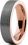 Tungsten Wedding Band Ring 6mm for Men Women Comfort Fit 18K Rose Gold Plated Plated Pipe Cut Flat Brushed Polished