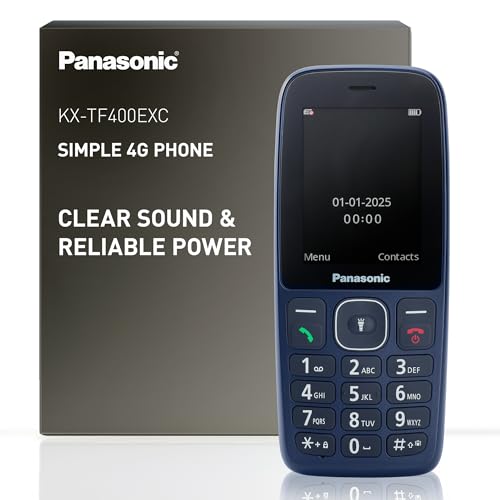 Panasonic KX-TF400EXC 4G Benutzerfreundliches Tastenhandy, Volte, verlässliche 280 Std. im Standby-Modus, USB-C-Ladefunktion, 2,4-Zoll-Display, Bluetooth, LED Taschenlampe, IP44 wasserfest, Blau